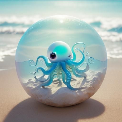 Cutepunk Alien Playing on Beach in Pastel Colors