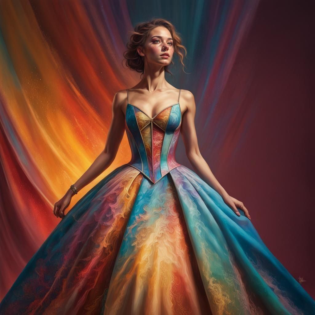 Woman in Vitruvian Ballgown: Hyperrealistic Concept Art