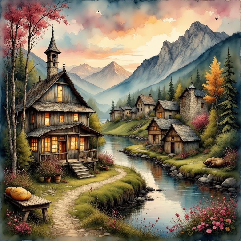 Serene Bosnia Village Under Setting Sun