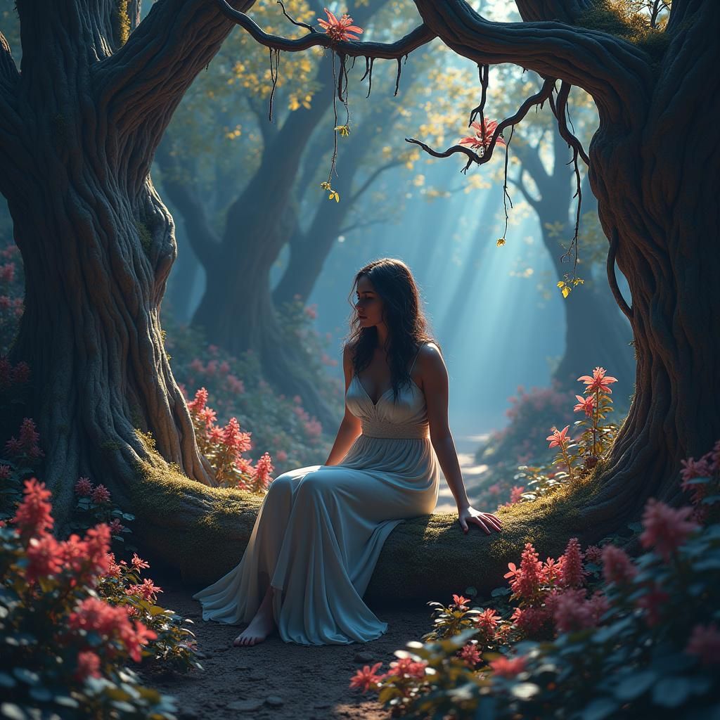 Mystical Forest Scene Featuring Alma in Matte Painting Style