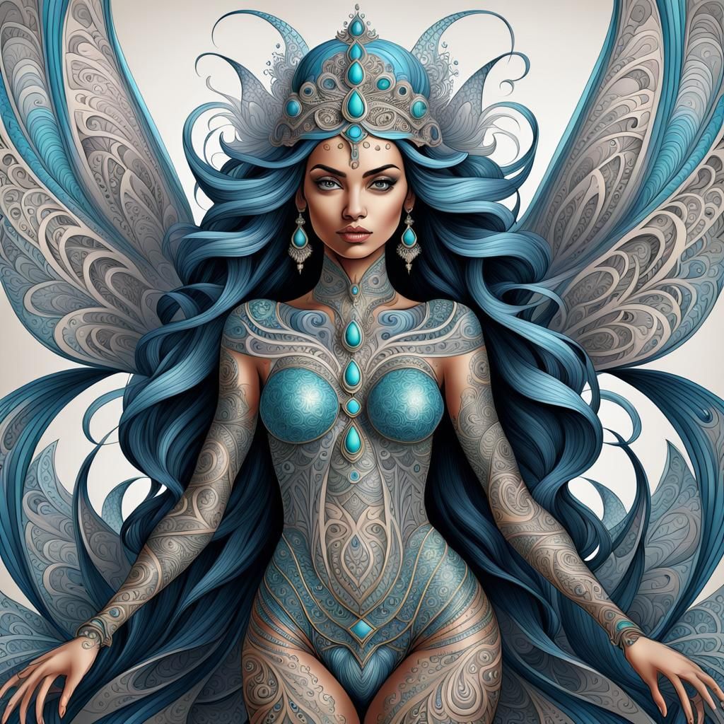 Detailed Arabian Fairy Queen with Tattoos