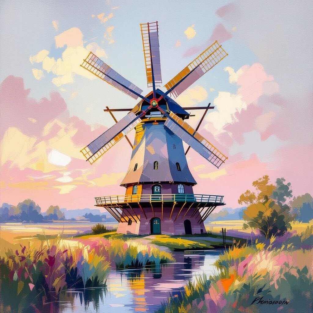 Impressionistic Windmill Painting in Meta-Modern Style
