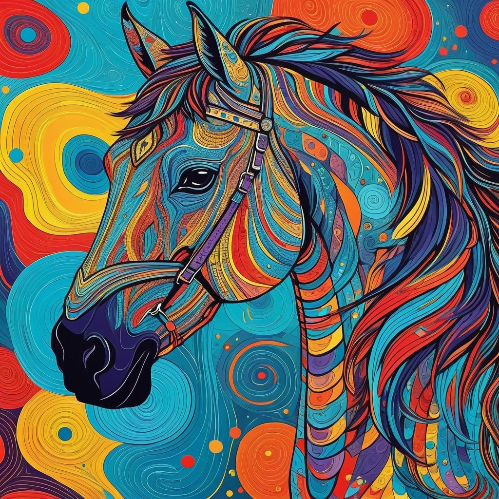 Abstract Unicorn Painting with Complementary Colors