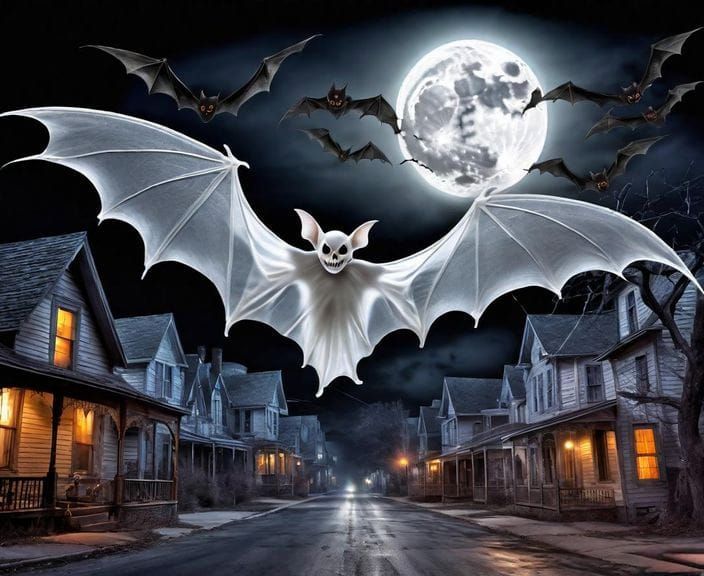 Haunted Town with Ghost Bat in HDR Style