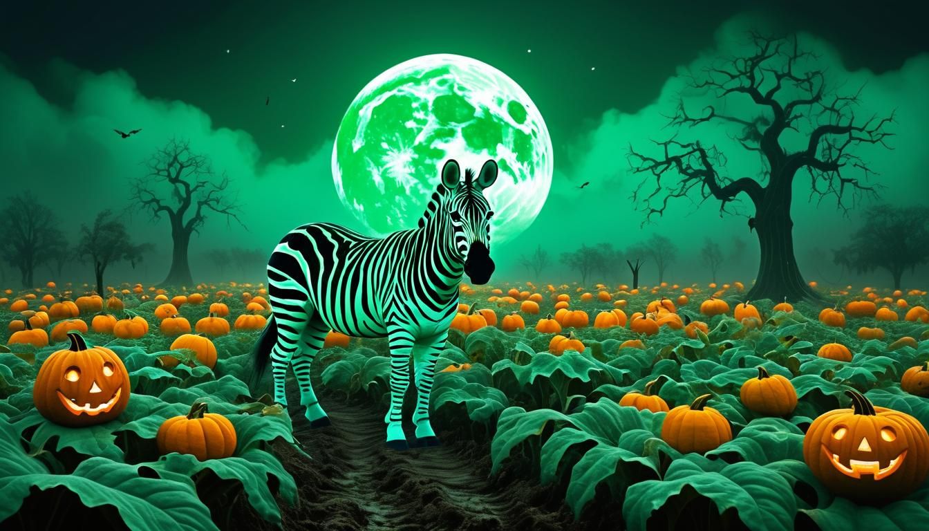 Surreal Zebra and Snowman in Pumpkin Patch