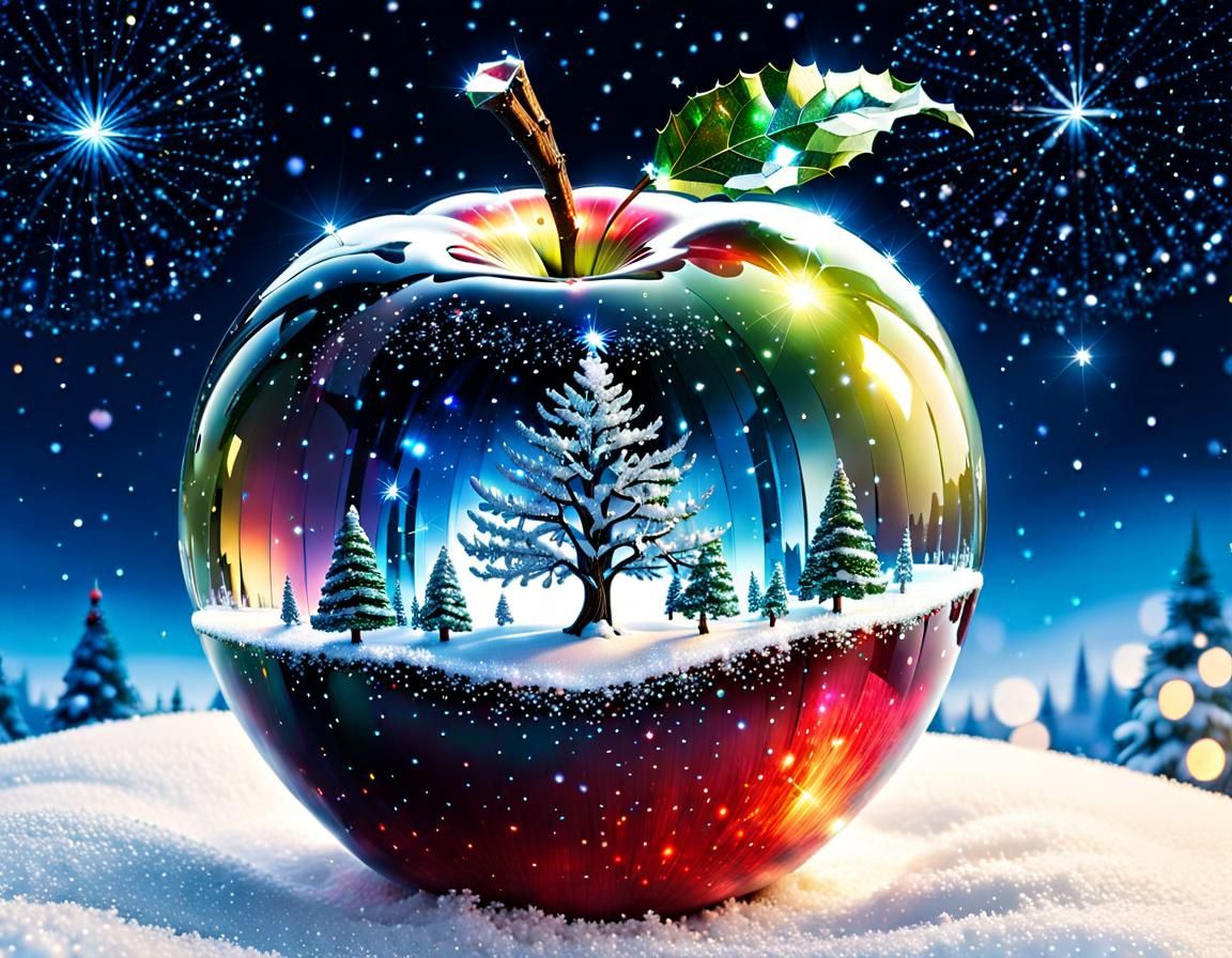 Giant Crystal Apple with Christmas Scene