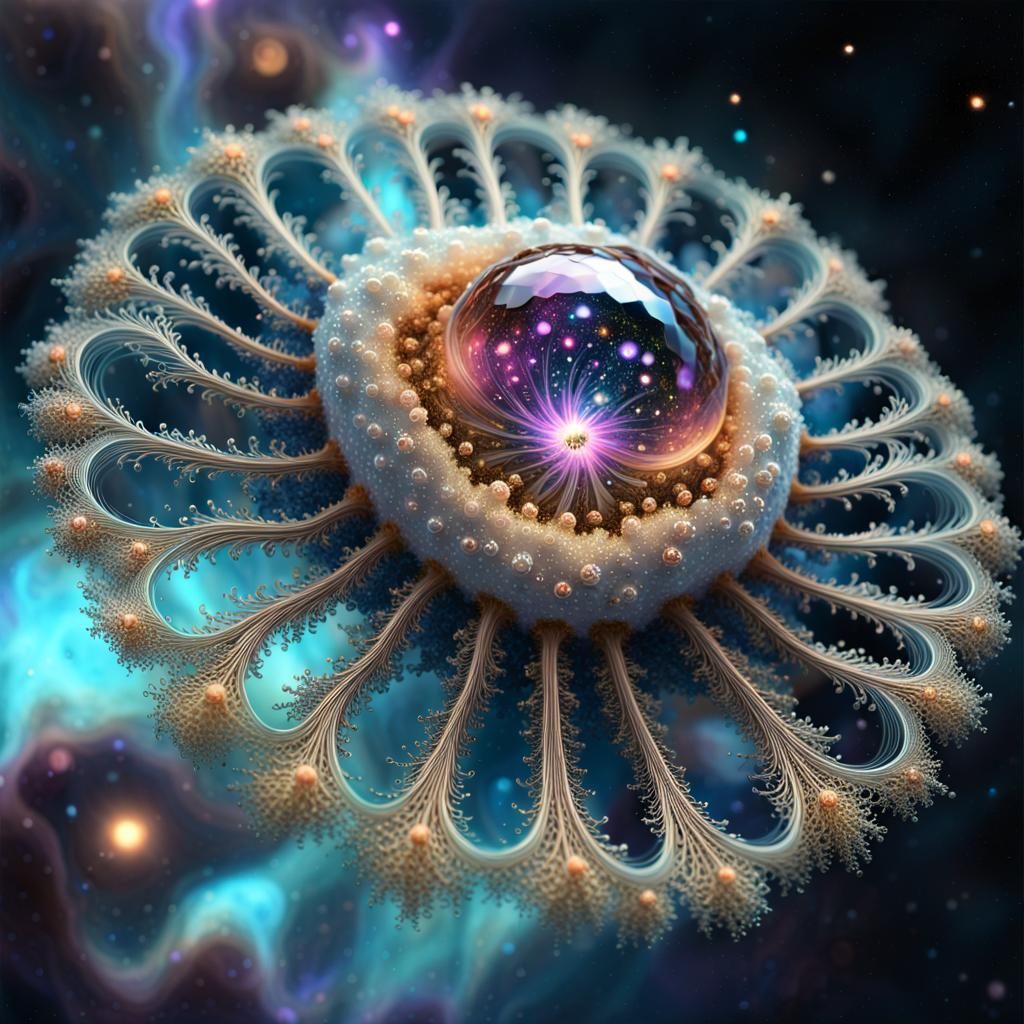 Ciliate Protists Swimming in Space: Surreal Oil Painting