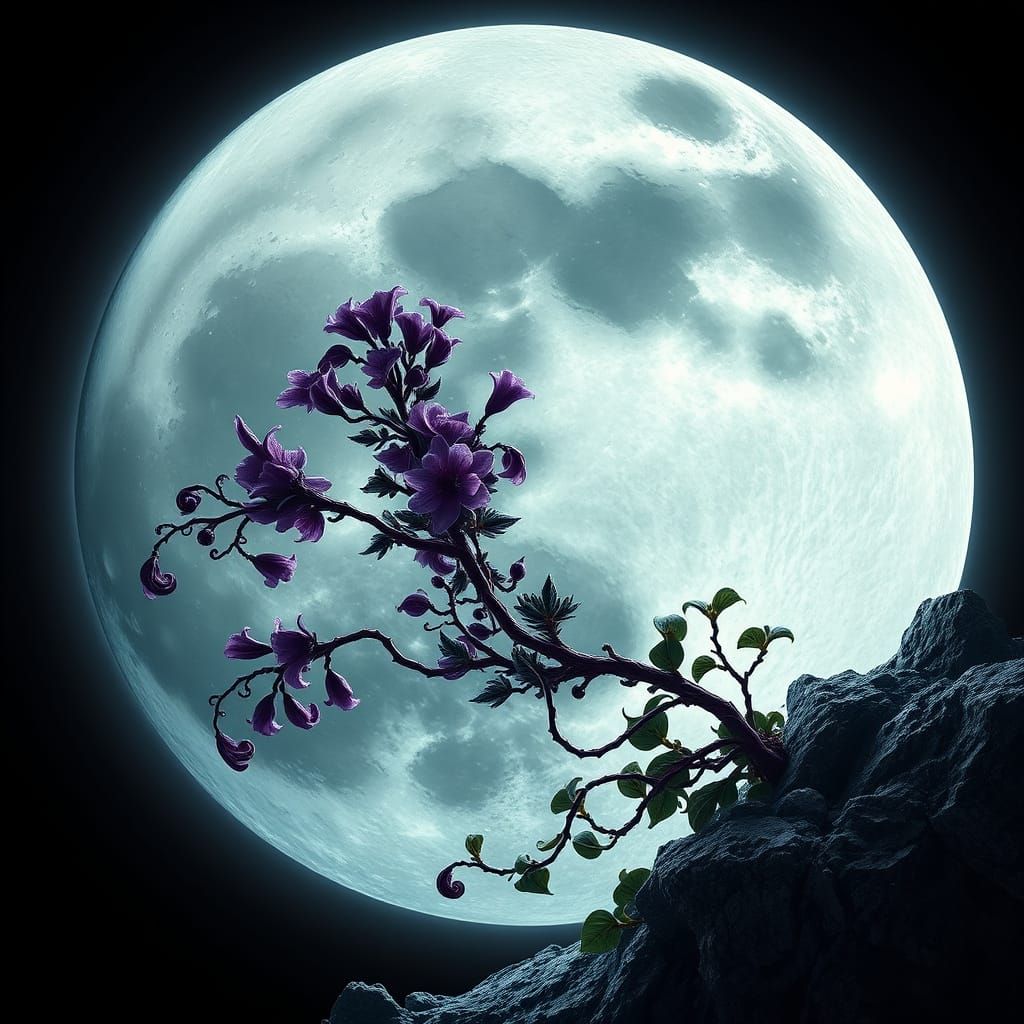 Lunar Majesty: Gibbous Moon with Celestial Landscape