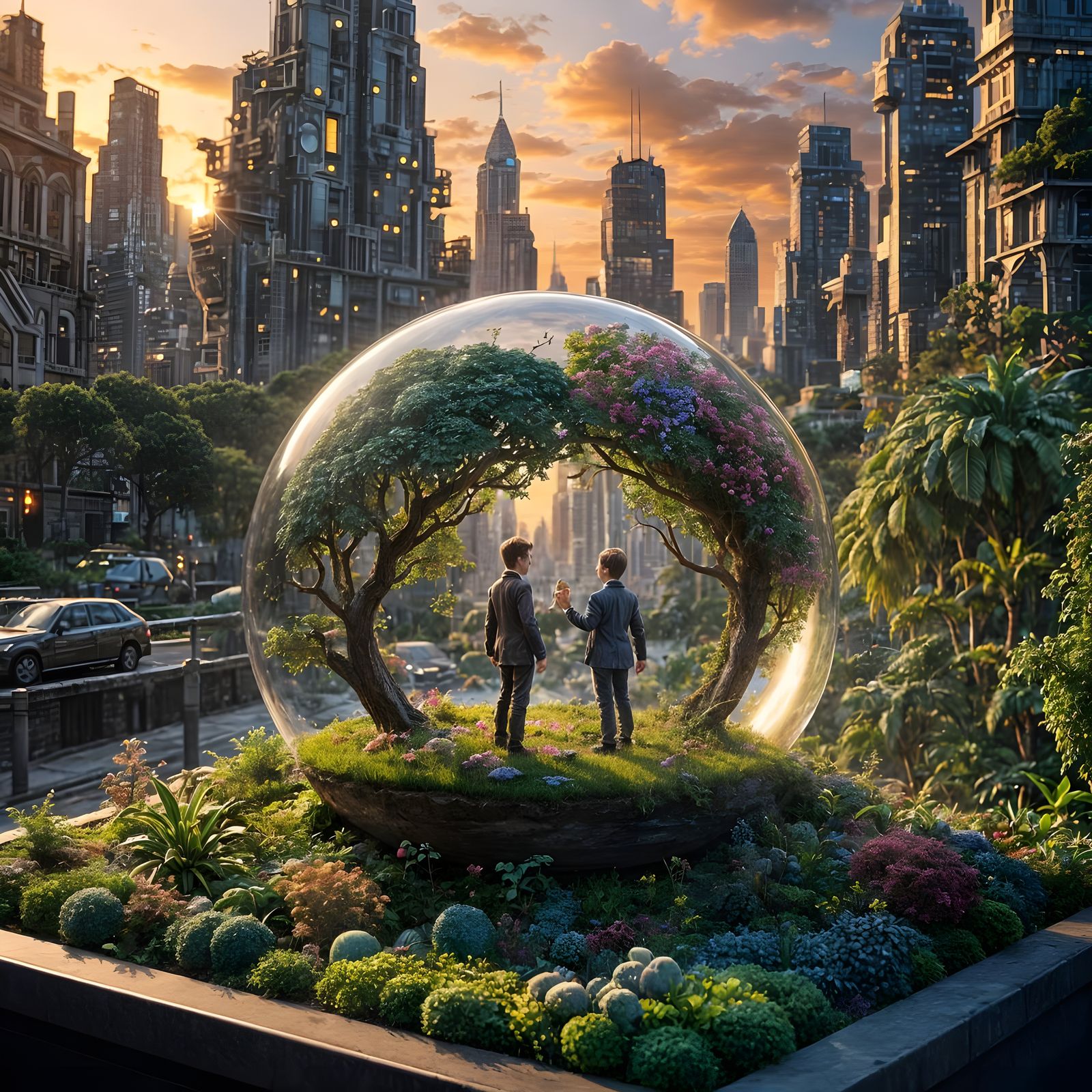 Surreal Futuristic Oasis Unfolds in Morning Light