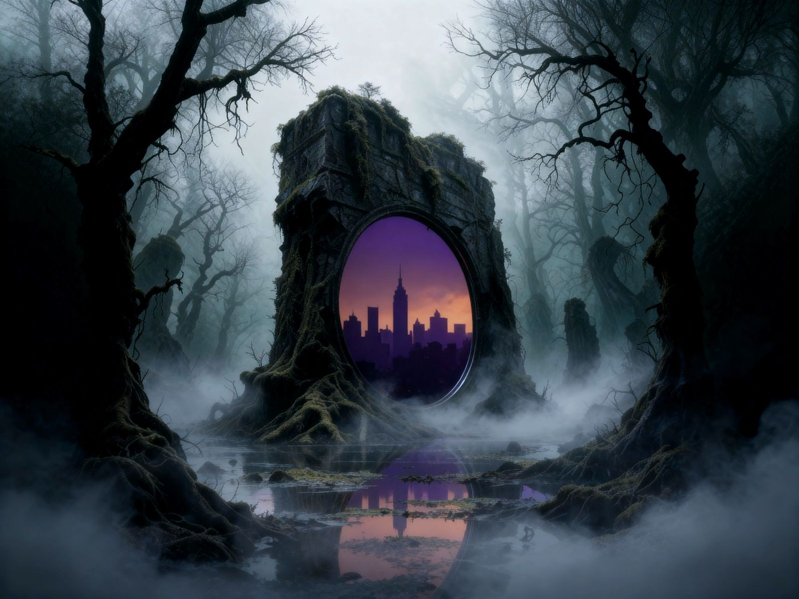 Ancient Swamp Monument in Eerie Concept Art Style