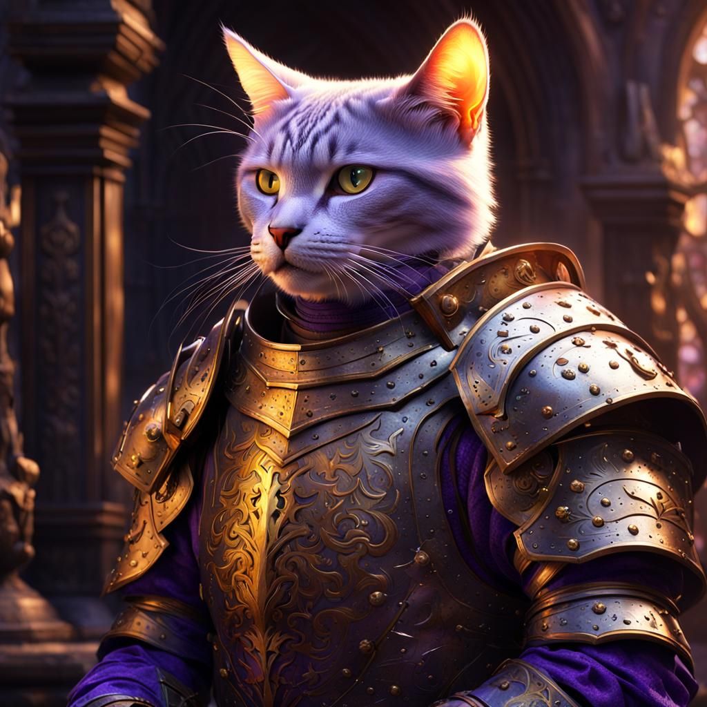 Cat in Medieval Armor: Dark Fantasy Concept