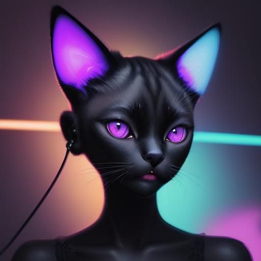 Surreal Neon Siamese Cat Digital Art