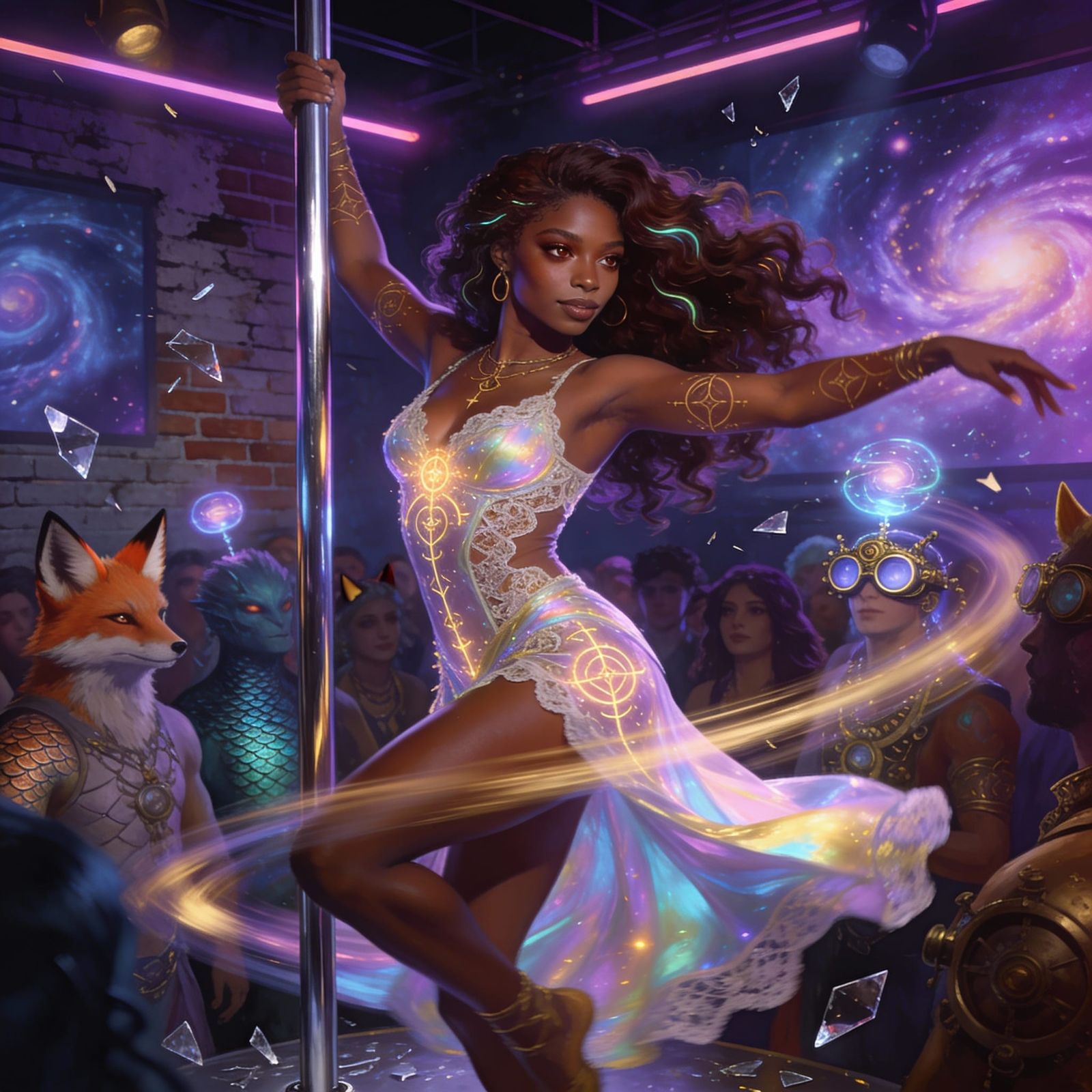 Black Woman Dancing in Fantasy Nightclub