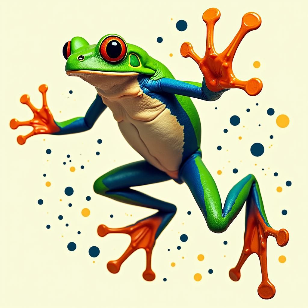 Green Tree Frog Leap in Pop Art Style