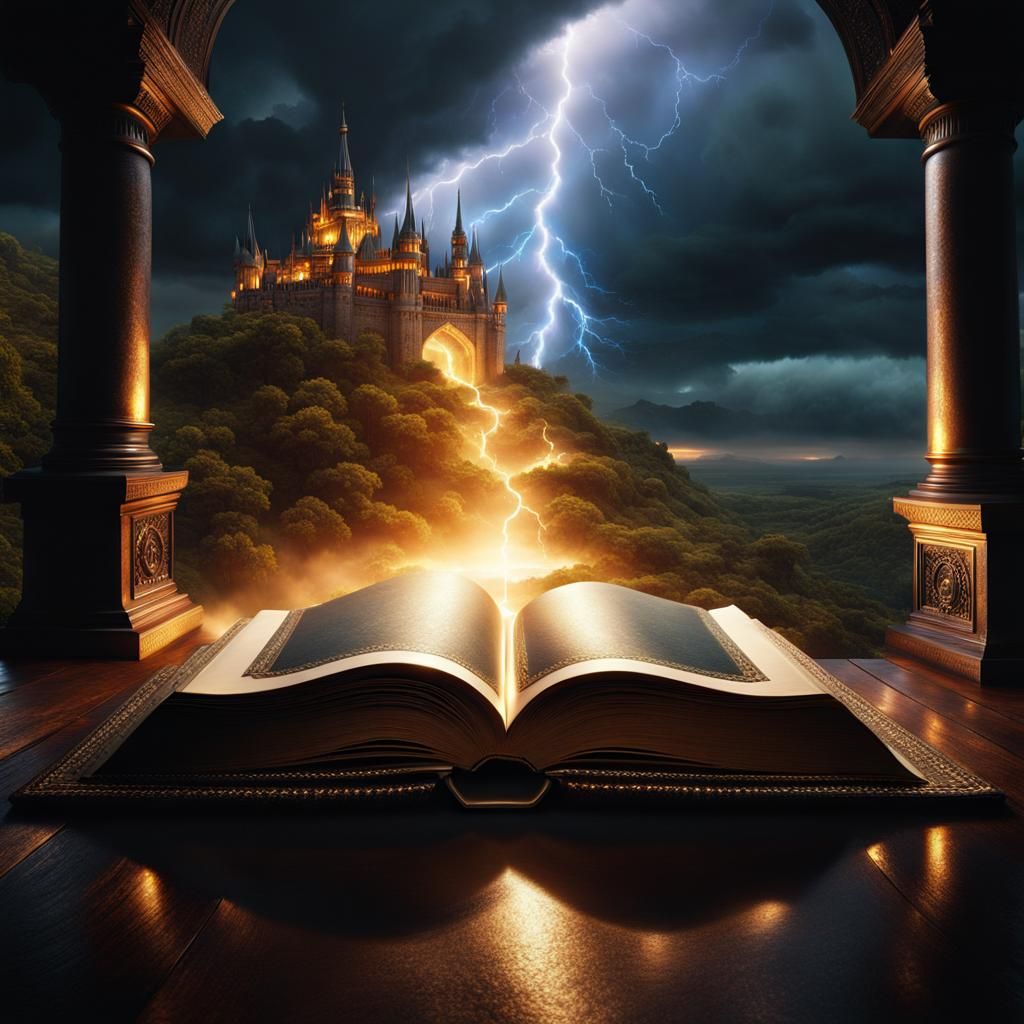 Glowing Magic Book in Dark Fantasy Setting