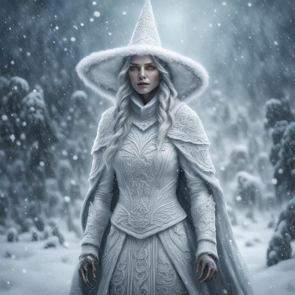 Detailed Snow Witch in Blizzard Digital Painting