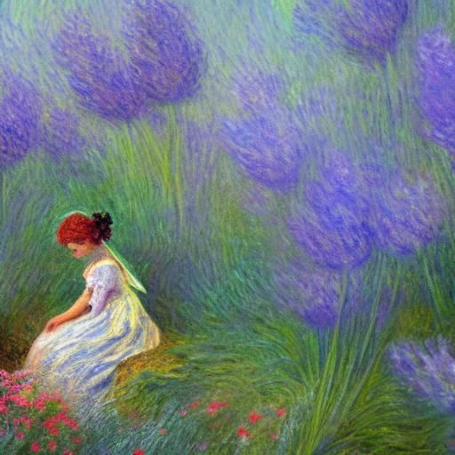 Fairy Writing Diary in Whimsical Garden, Impressionist Style