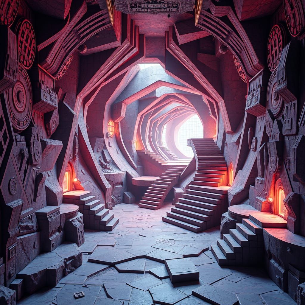 Surreal Multidimensional Portal with Floating Stairs