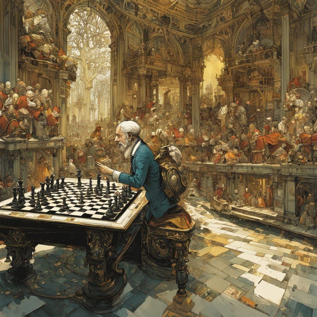 Watercolor Chess Game: King Beats Queen in Masterpiece