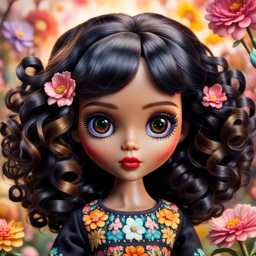 Blythe Doll with Curly Hair, Matte Painting