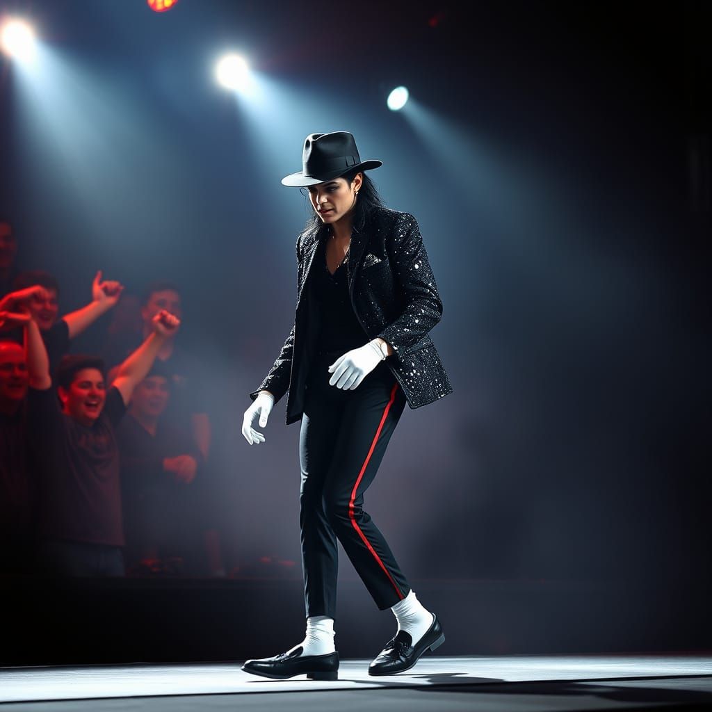 Michael Jackson Moonwalk Performance in Photorealistic Style