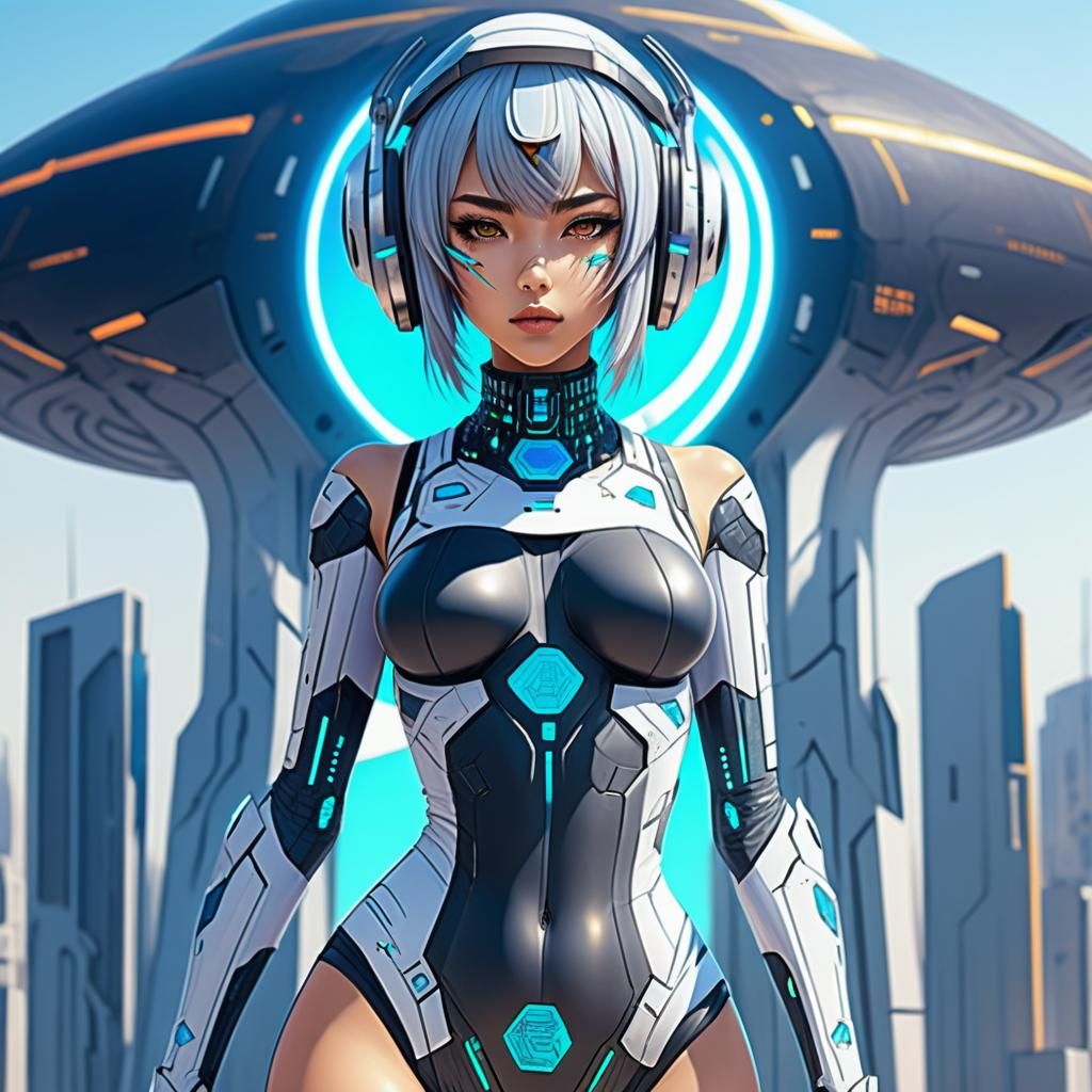 Futuristic Egyptian Anime Girl in Colored Drawing