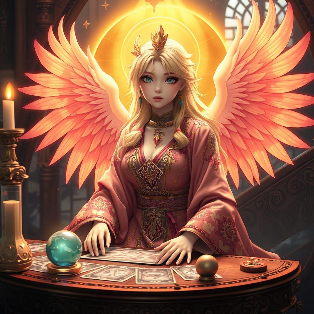 Anime Phoenix Tarot Reader in Ethereal Light