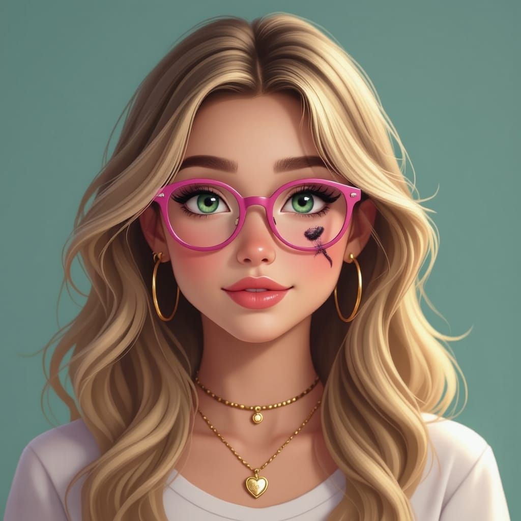 Blond Teen Girl with Pink Glasses and Locket Portrait