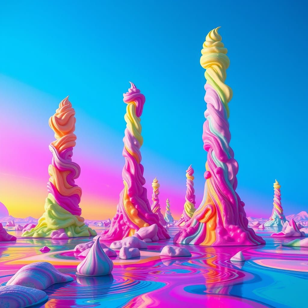 Psychedelic Melting Ice Cream Towers