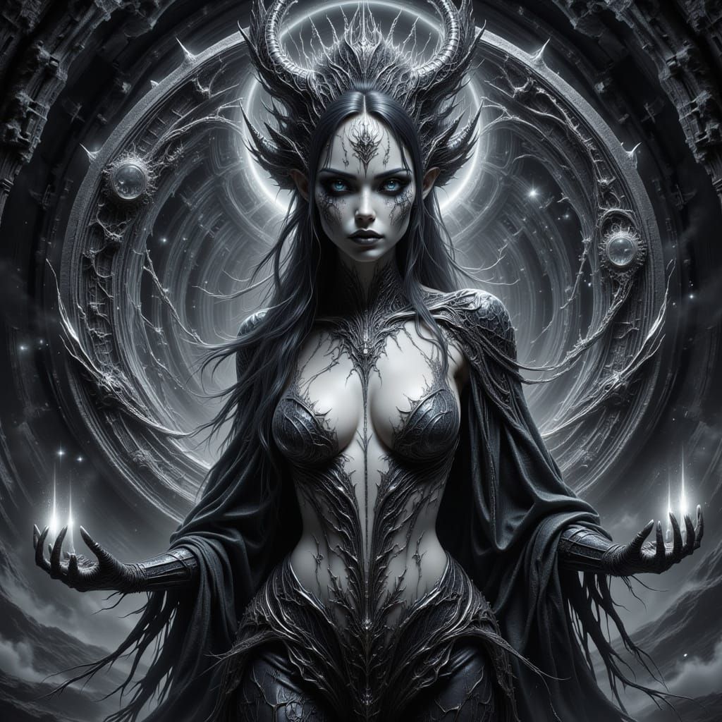 Ethereal Goddess Portrait in Pen and Ink Style