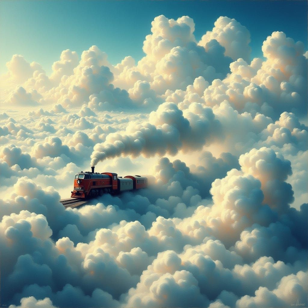 Cloud Train Soars Above Cloud Town