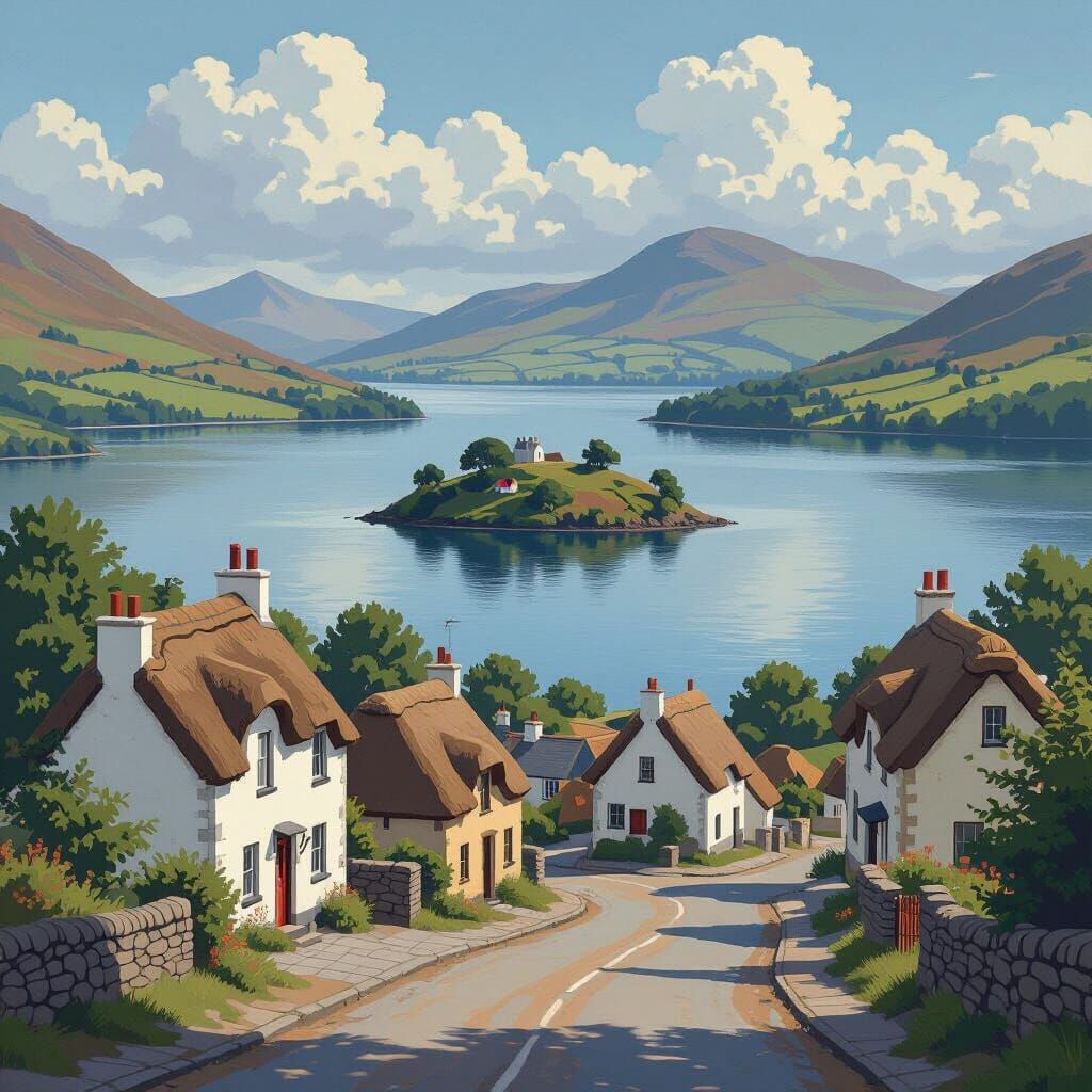 Idyllic 1920s Irish Village by Lake