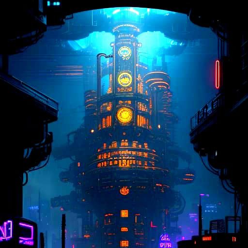 Gigeresque Dark Futurist Cityscape in Neon Steampunk Style