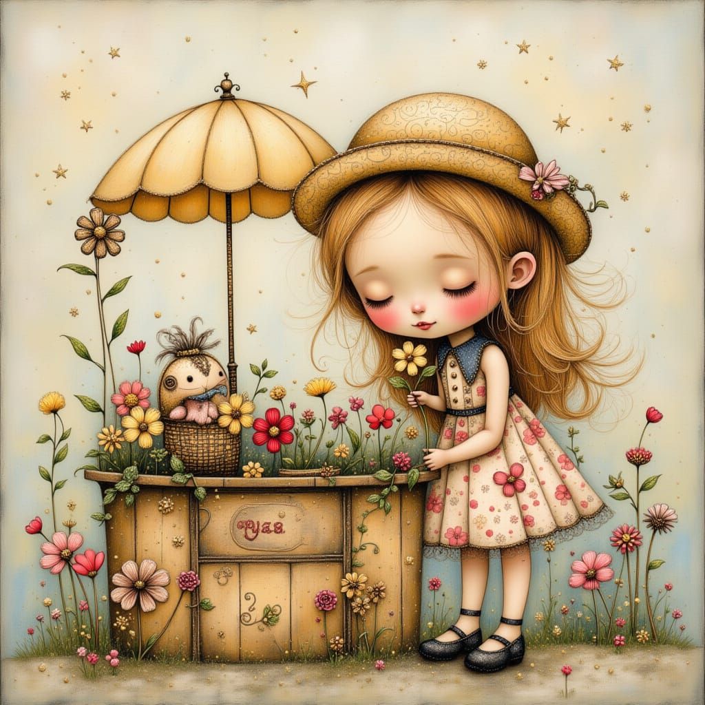 Whimsical Parisian Flower Seller