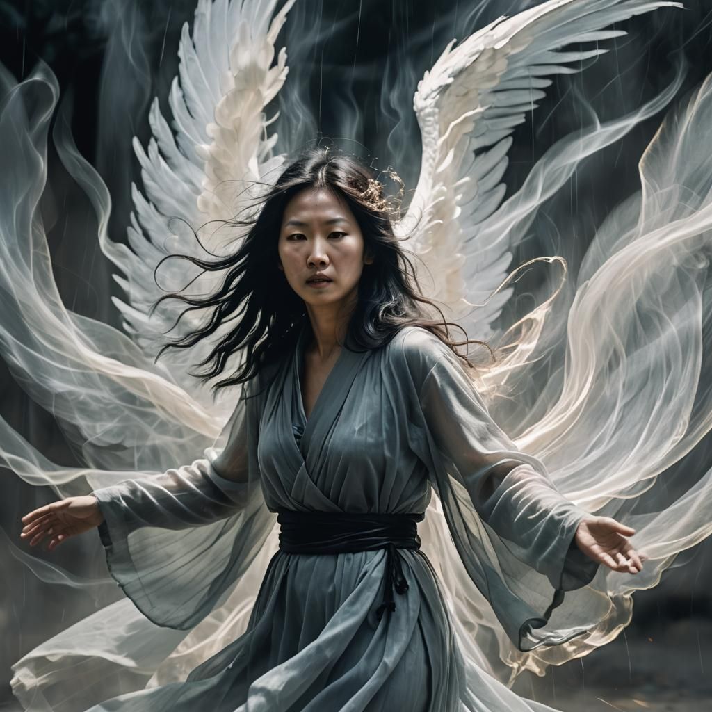 Ethereal Asian Woman in Dream Sequence, Glasscore Style