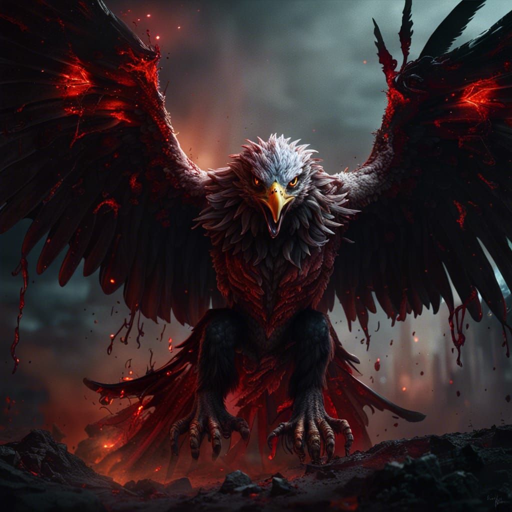 Demonic Eagle in Hell: Detailed Matte Painting