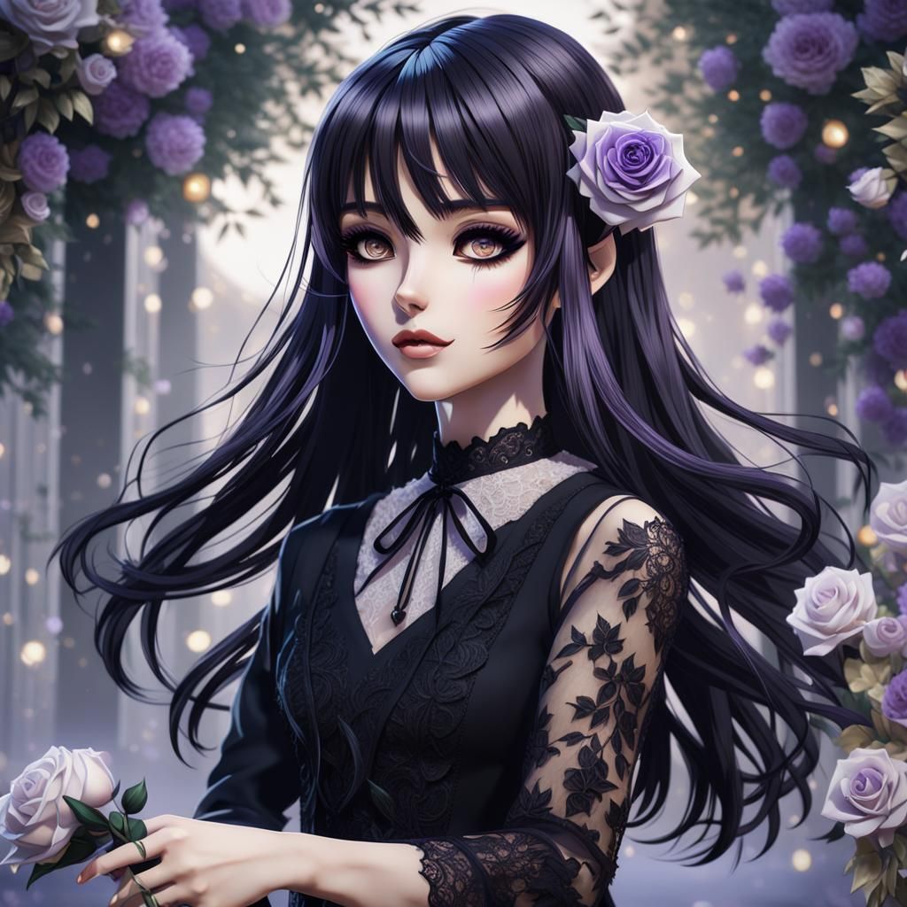 Elegant Anime Girl Dancing Samba with Rose