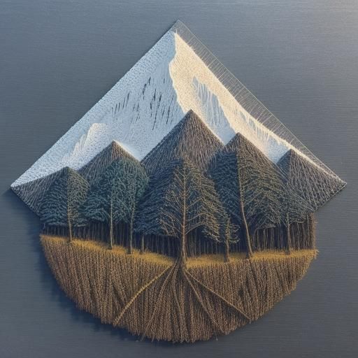 String Art: Trees and Mountain Scene