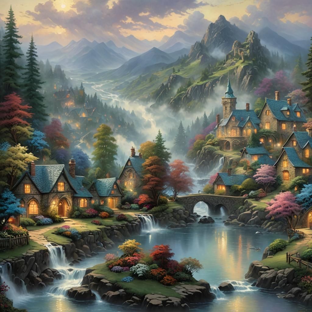 Ethereal Emotional Landscape in Kinkade Style