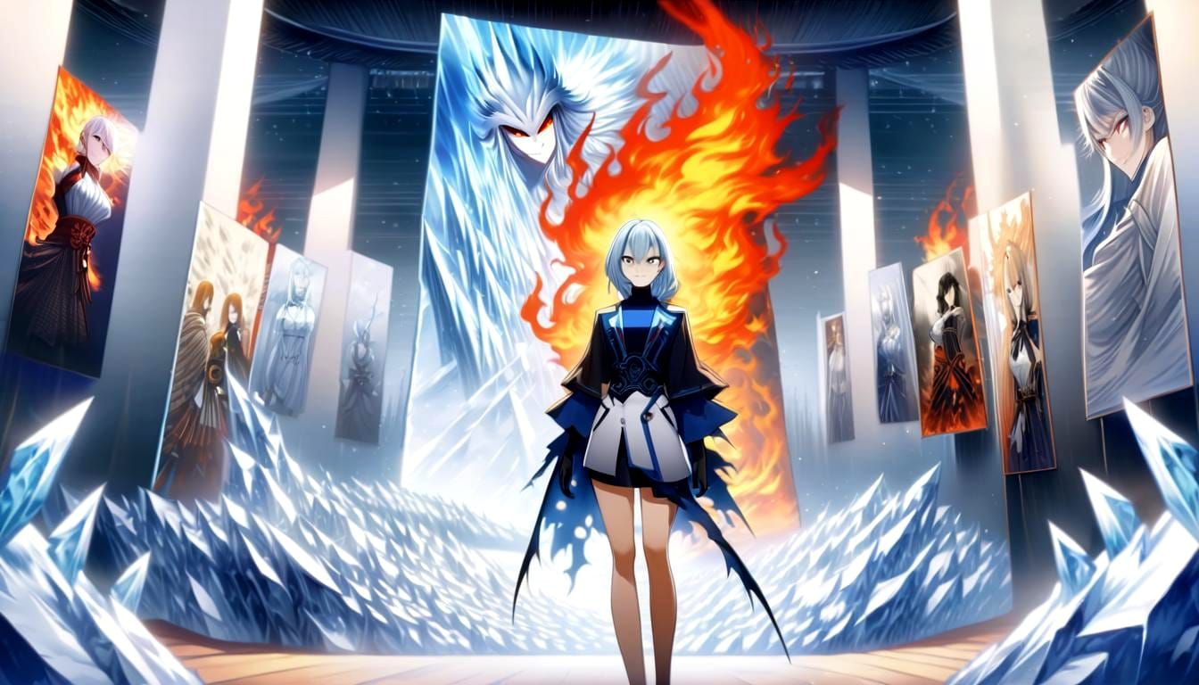 Ice and Fire Anime Girl with an Evil Smile