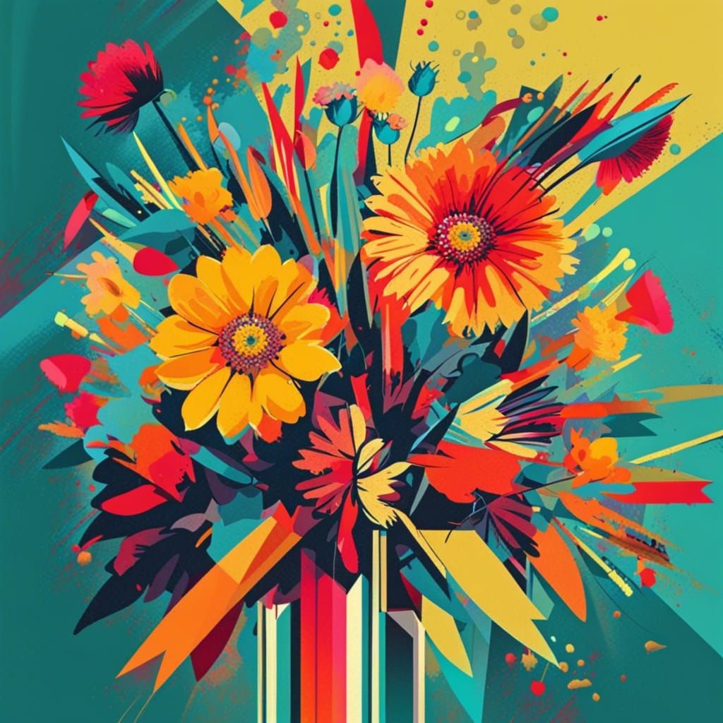 Pop Art Flower Bouquet in Geometric Bauhaus Style