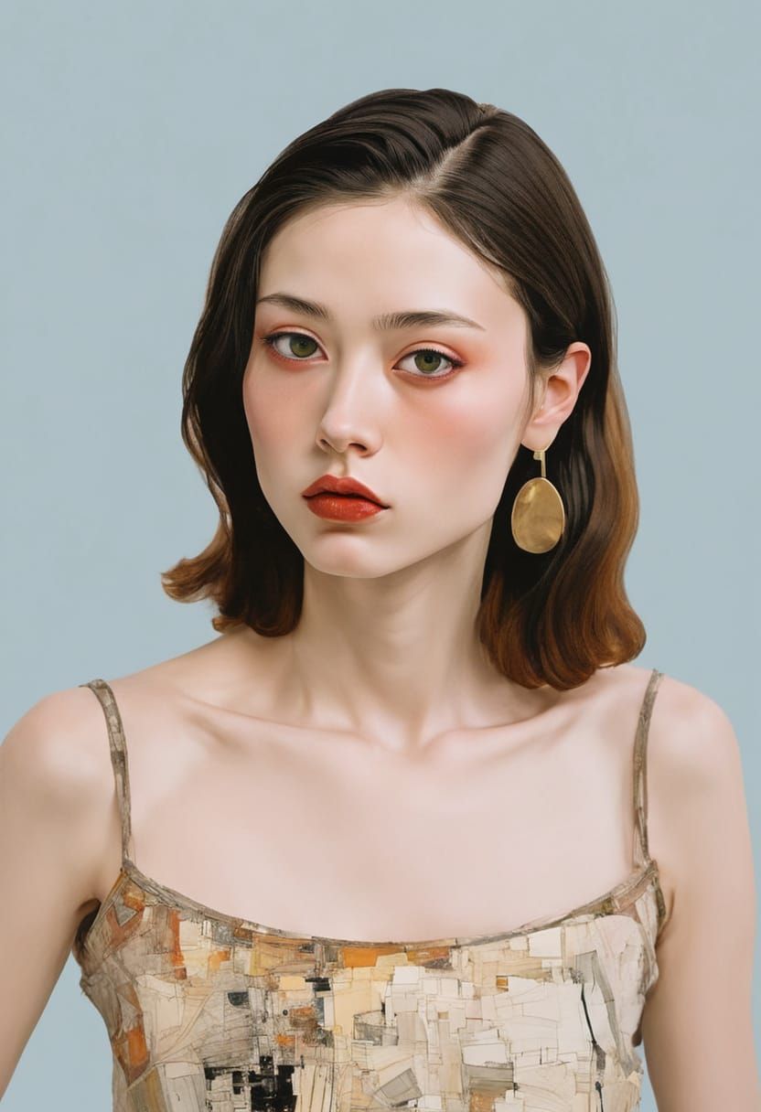 Elegant Goth Girl: Minimalist Impasto Portrait