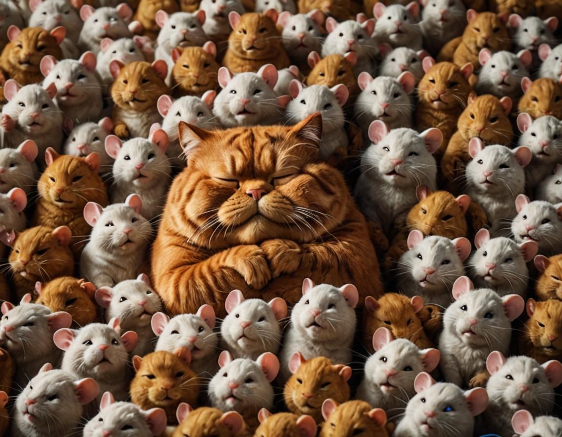 Pixar-Style Garfield Portrait with Mice