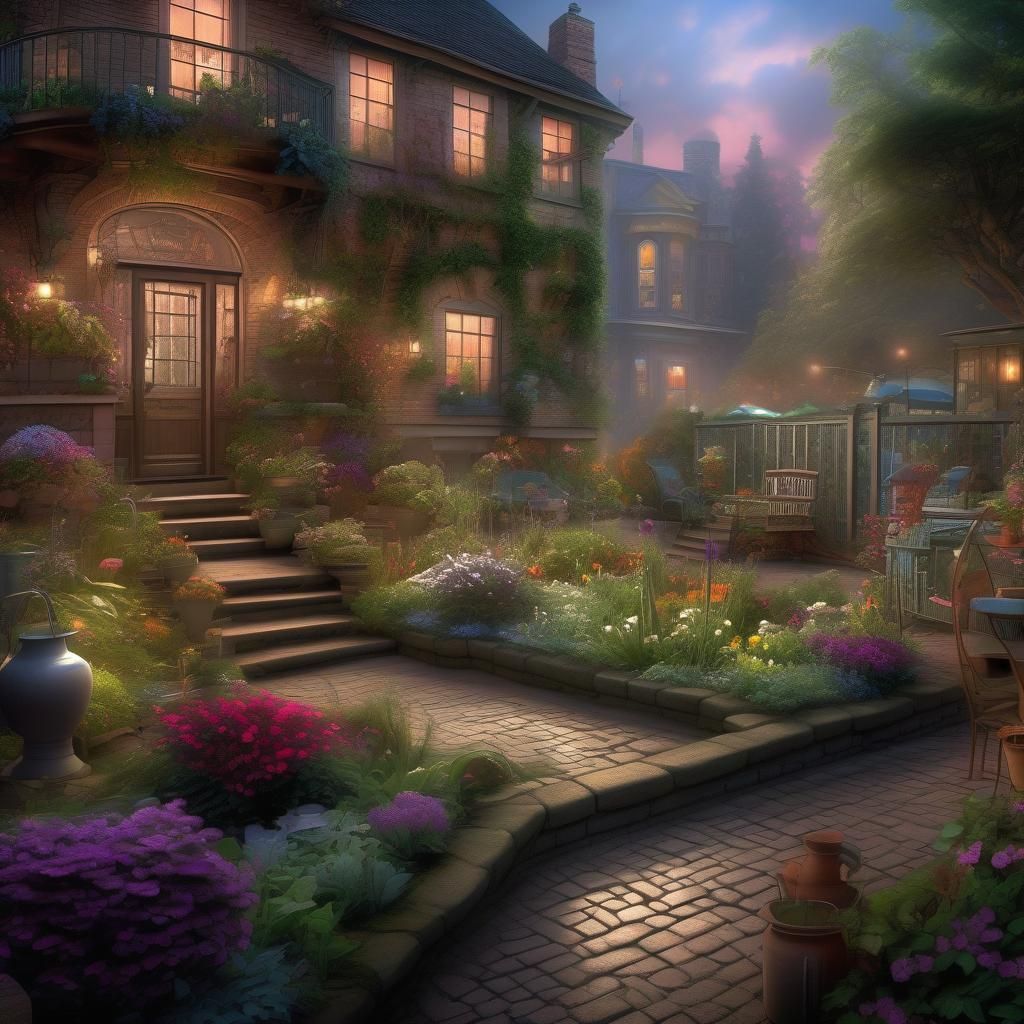 Hyperrealistic Urban Garden Oasis: Cinematic Digital Art