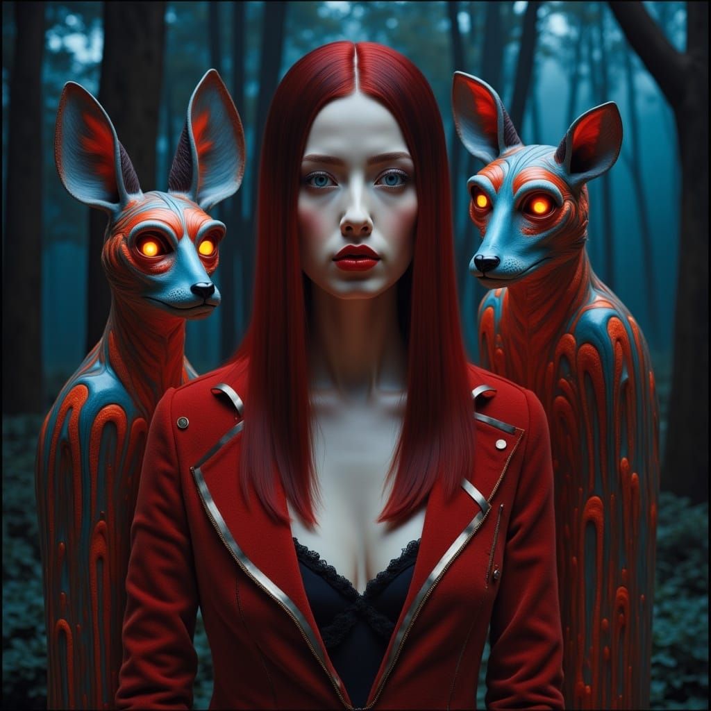 Ethereal Woman Surrounded by Whimsical Creatures in Dreamlik...