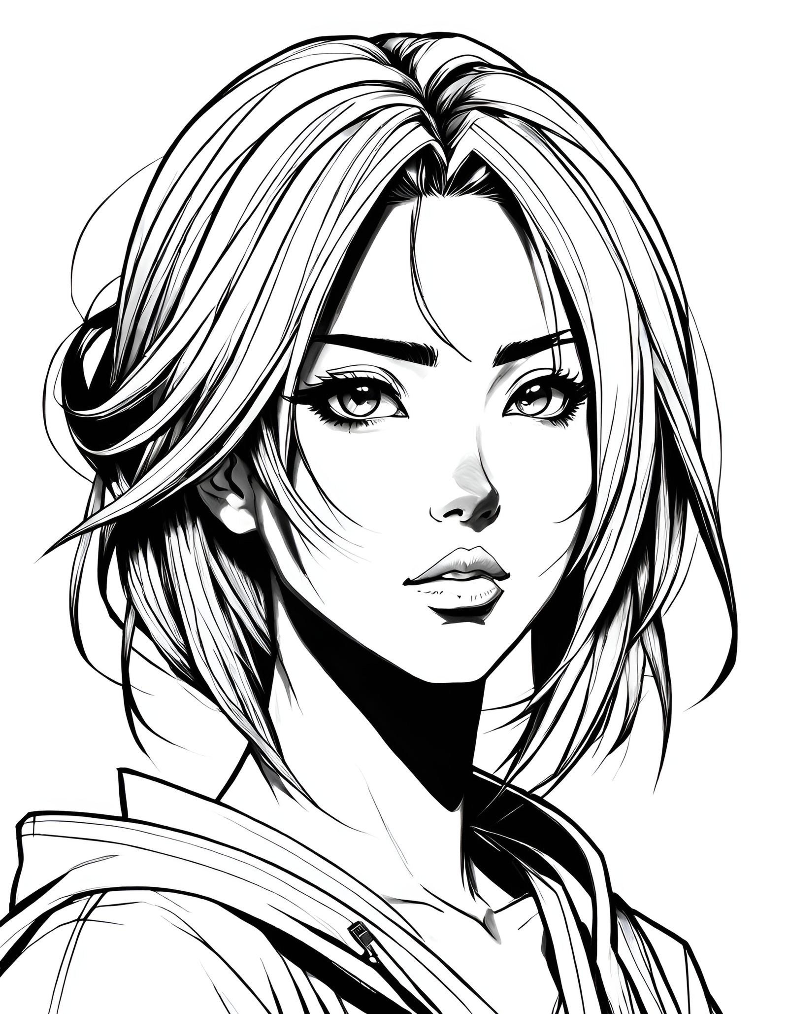 Manga Woman Portrait Coloring Page