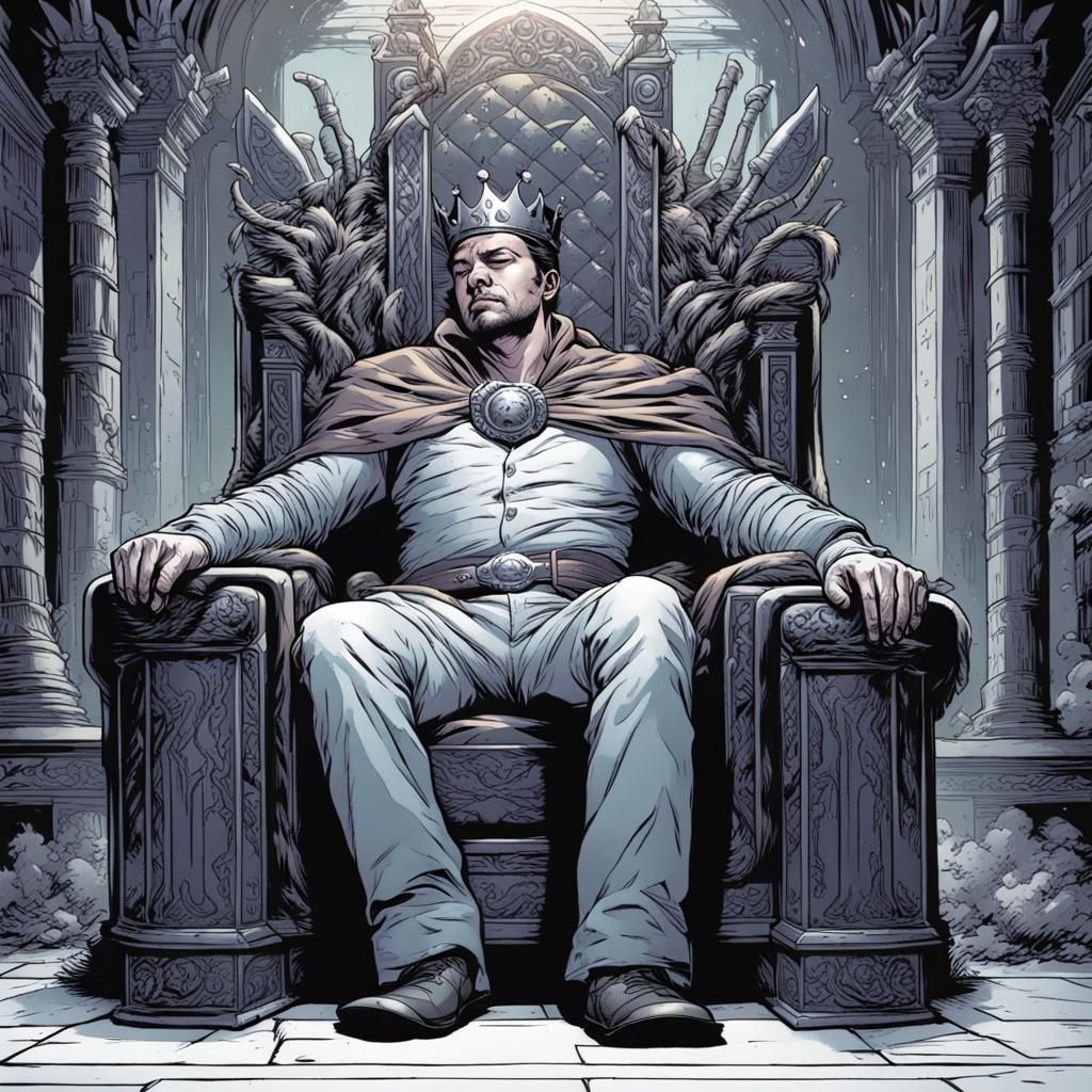 King Asleep on Throne: Comic Book Art