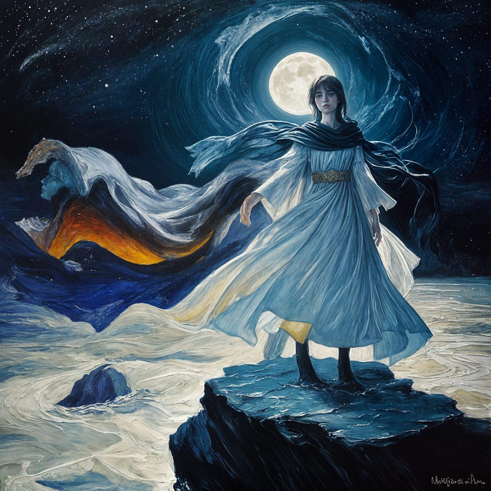 Impasto Moonlit Scene of Mystical Magic