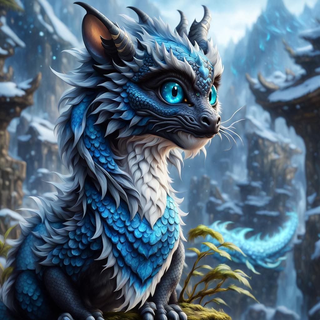 Cute Fantasy Dragon with Big Blue Eyes