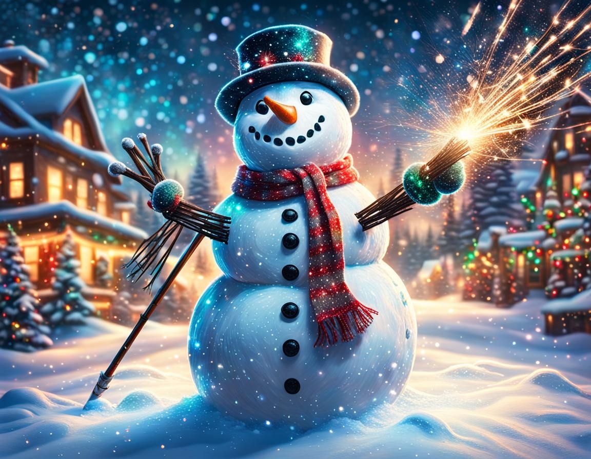 Skiing Snowman with Christmas Lights: Hyperrealistic Splash ...